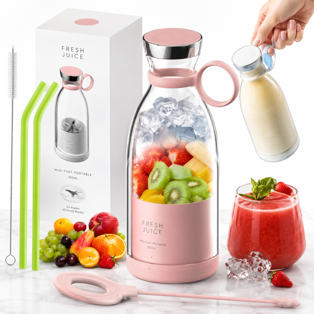 Portable Mini Juicer Blender | Rechargeable Personal Blender for Smoothies & Juices | Compact USB Blender for Travel & Home