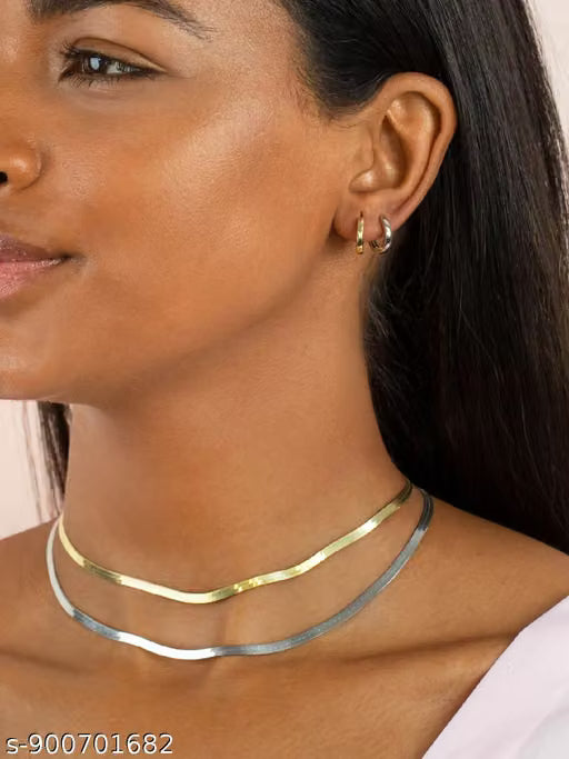 Silver & Gold Chain Combo for Men & Women | Stylish Adjustable Daily Wear Necklace Set