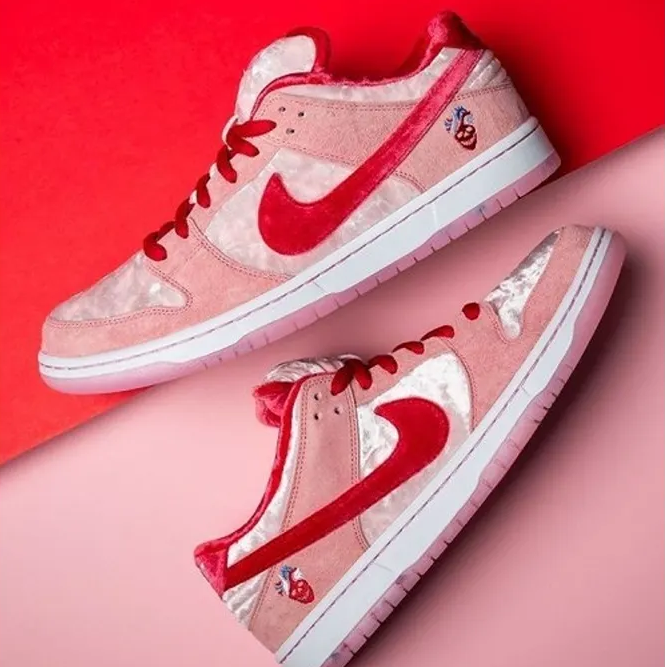 StrangeLove x Dunk Low SB Valentine's Day Sneakers | Pink & Red Casual Shoes for Men & Women