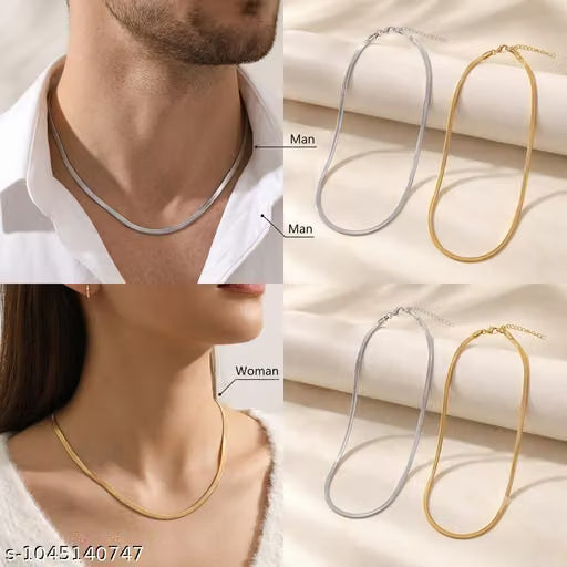 Silver & Gold Chain Combo for Men & Women | Stylish Adjustable Daily Wear Necklace Set